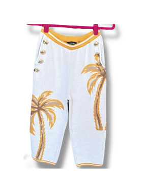 Retrofête Pera Knit White Yellow Palm Tree Knit Ankle Cropped Pants